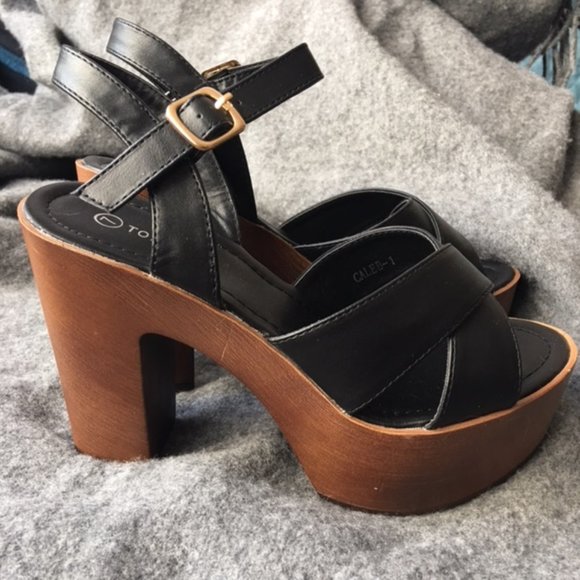 New! Block Heel Platform Ankle Strap Sandals - Picture 1 of 4